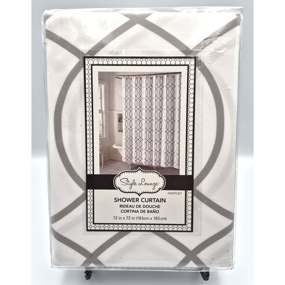 New Style Lounge Huntley Shower Curtain 72"x72" Grey Gray and White New
